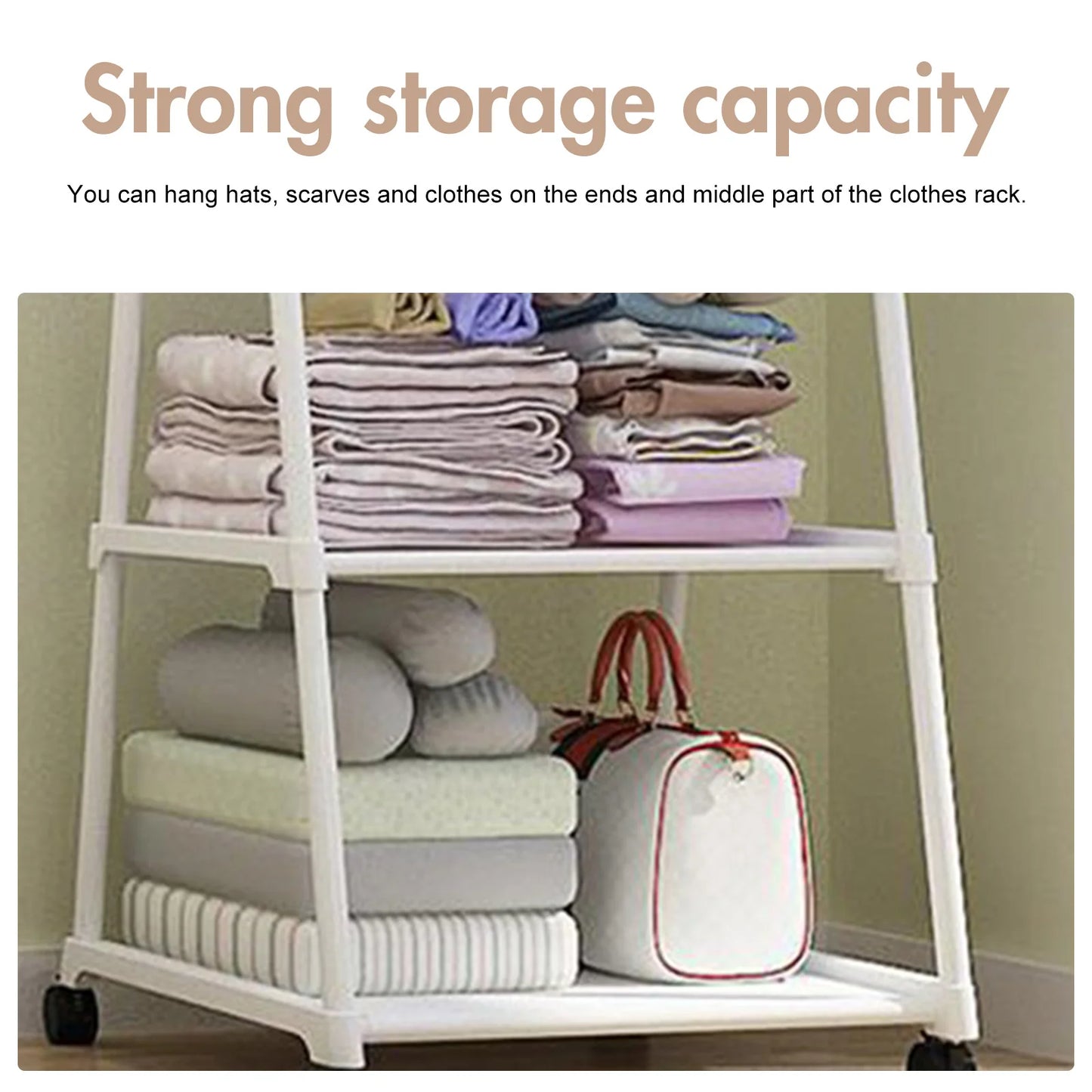 Stainless Steel 2-Tier Clothes Rack With Wheels And Hooks