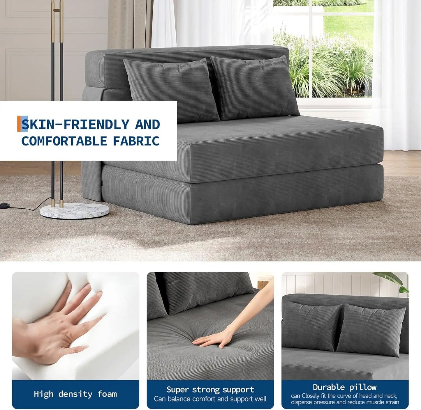 HiMISS 4-in-1 Convertible Folding Sofa Bed Chair With Sleeper