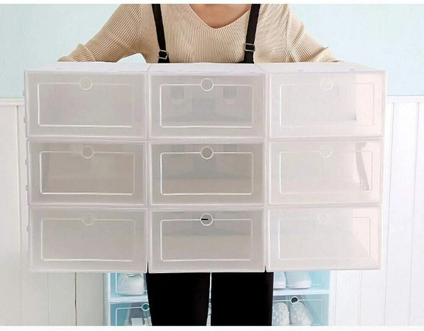 Foldable Flip Shoe Boxes Set Plastic Clear Stackable Shoe Organizer