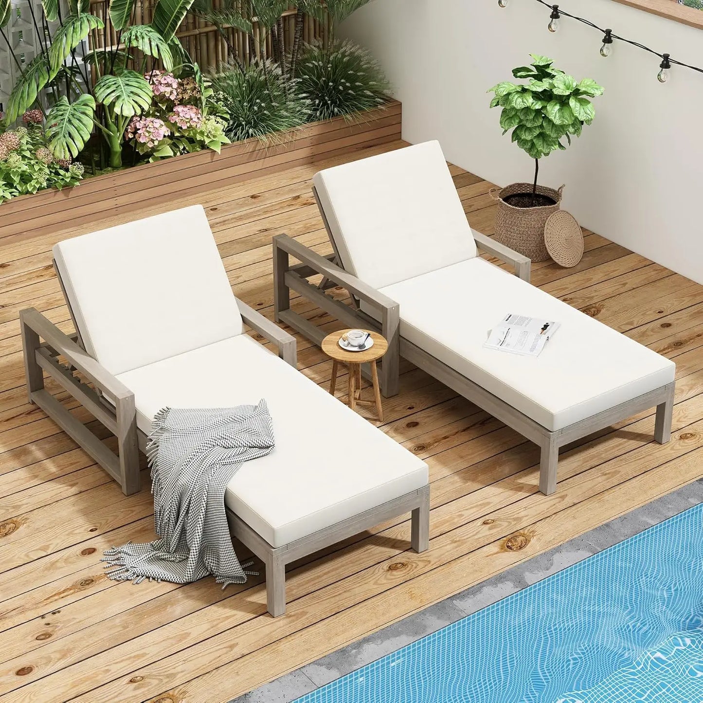 5-Position Adjustable Outdoor Chaise Lounge Set with Steel Frame