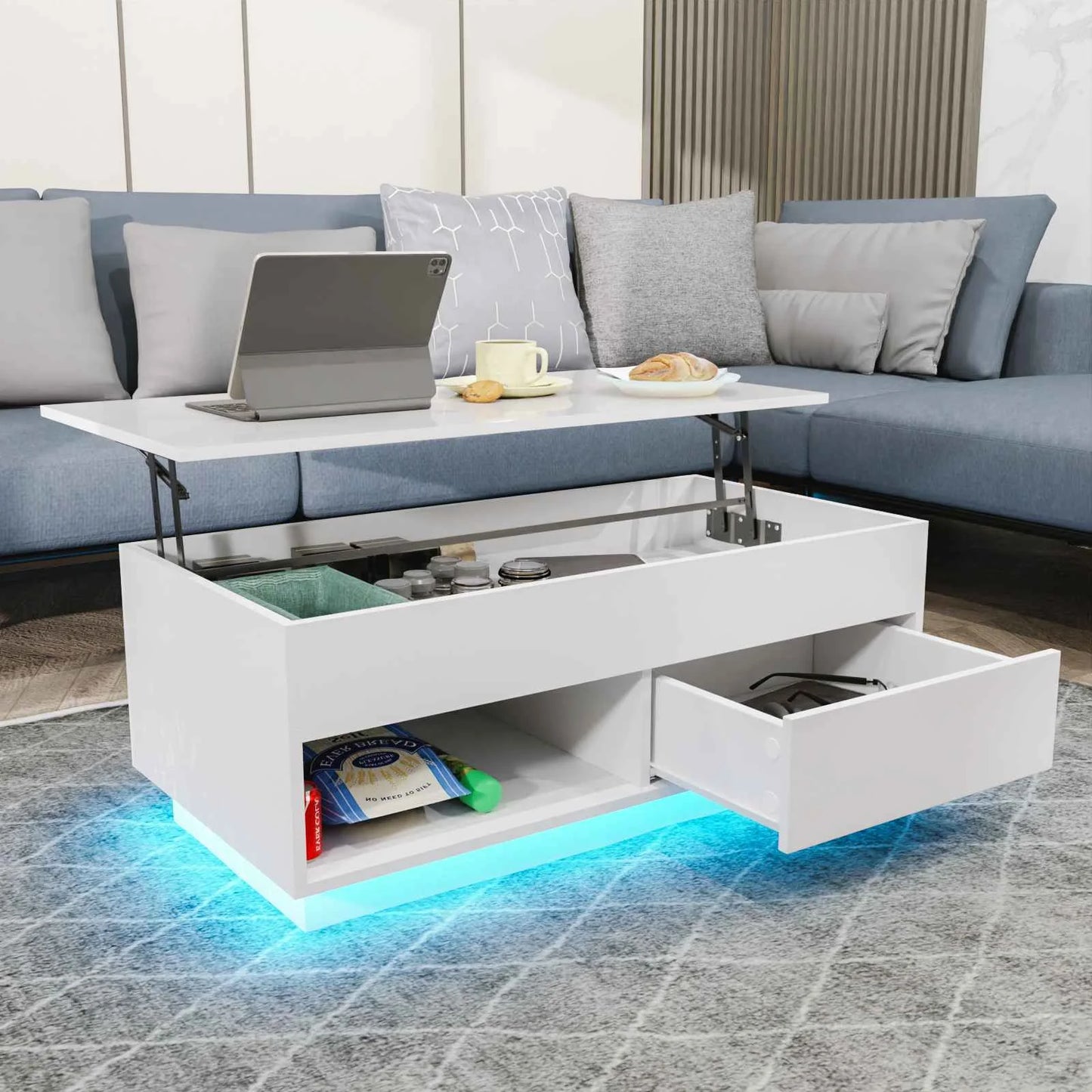 Hommpa LED Lift Coffee Table With Height Adjustment