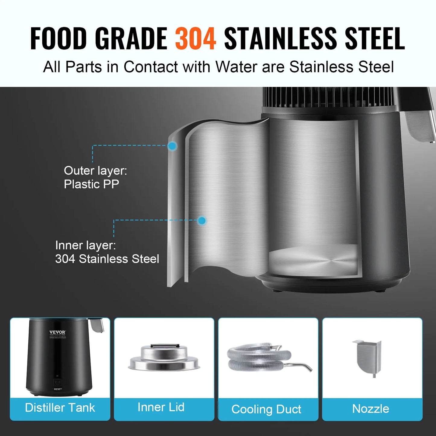 SucceBuy Water Distiller Countertop Distilled Water Maker 750W