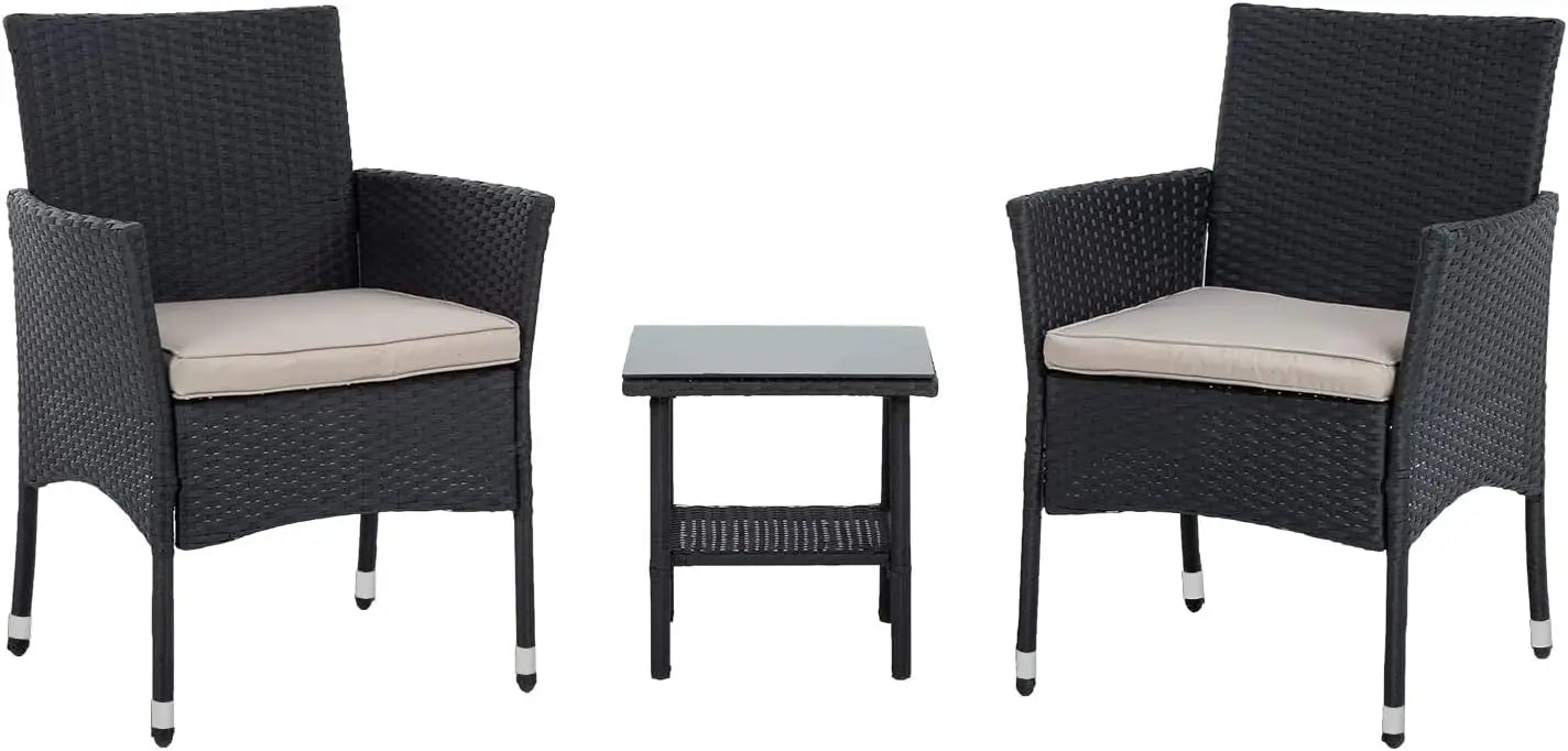 Outdoor 3 Piece Rattan Bistro Set Weather Resistant Patio Furniture
