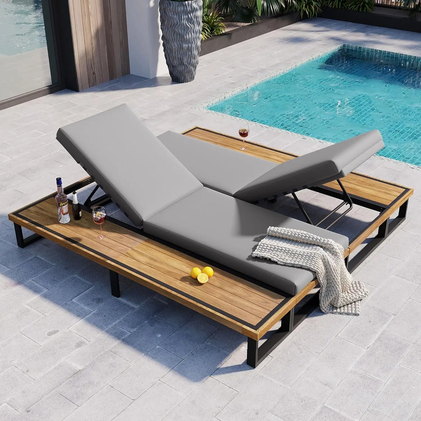 5-Position Adjustable Outdoor Chaise Lounge Set with Steel Frame
