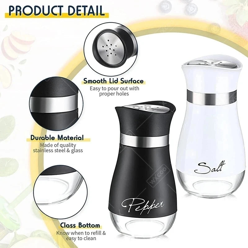 Glass Spice Bottle Set With Adjustable Refillable Salt Pepper Shakers