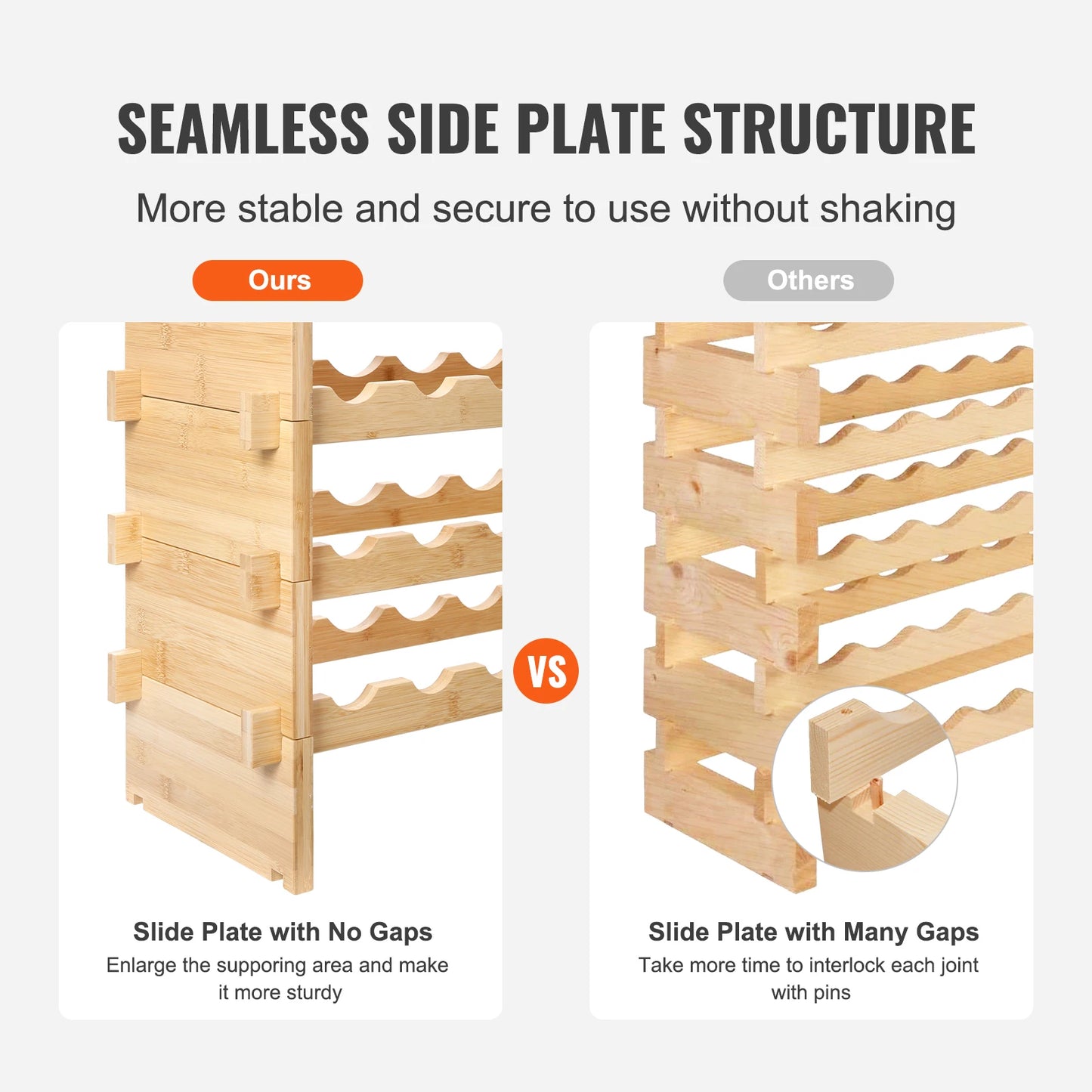 SucceBuy 8 Tier Stackable Bamboo Free Standing Wine Rack