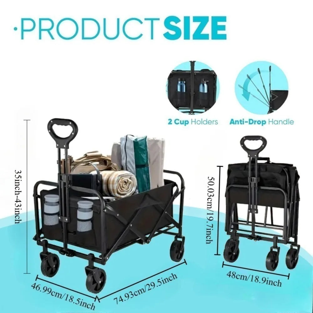 Collapsible Wagon Cart With All-Terrain Wheels For Heavy Duty Shopping