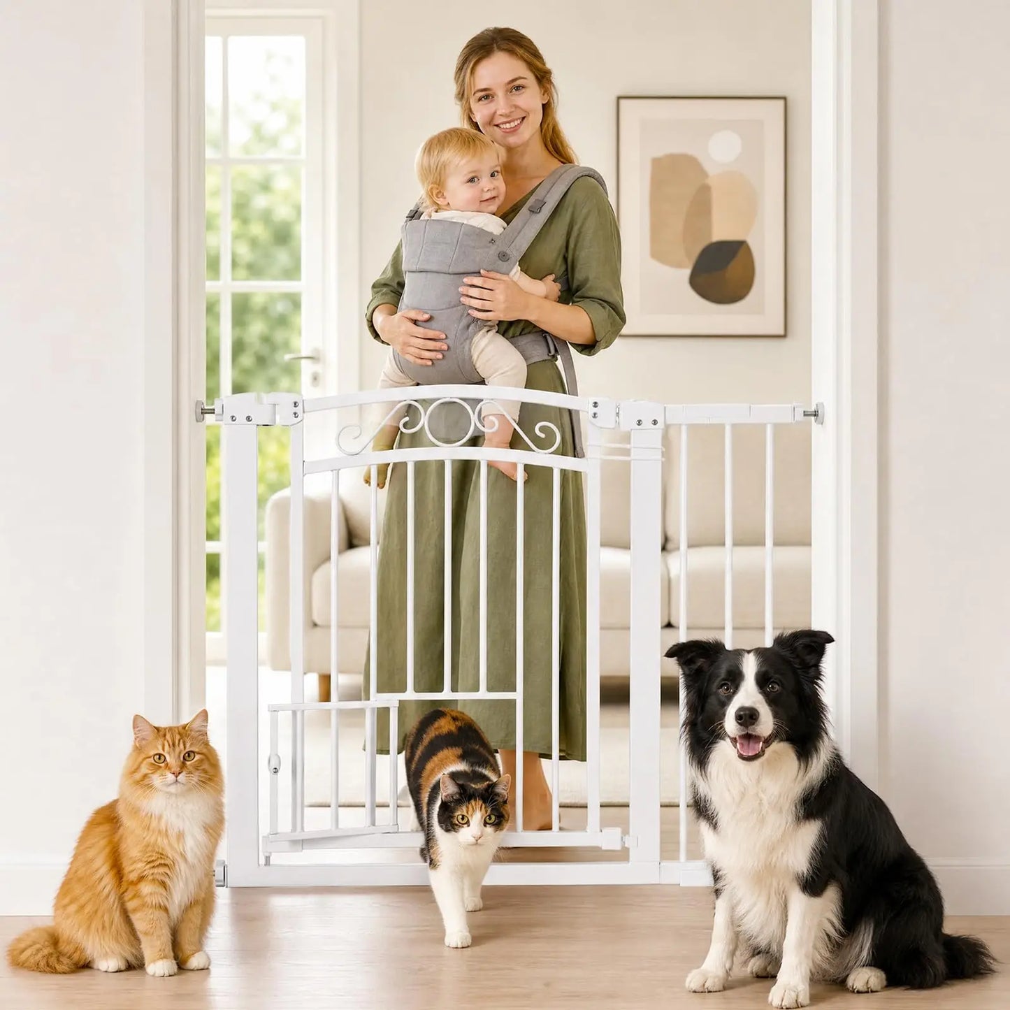 HiMISS Auto Close Pressure Mount Dog Gate Double Lock Walk Through