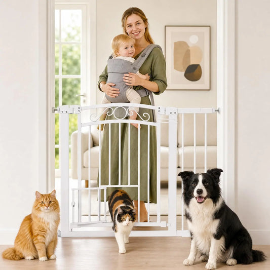 HiMISS Auto Close Pressure Mount Dog Gate Double Lock Walk Through