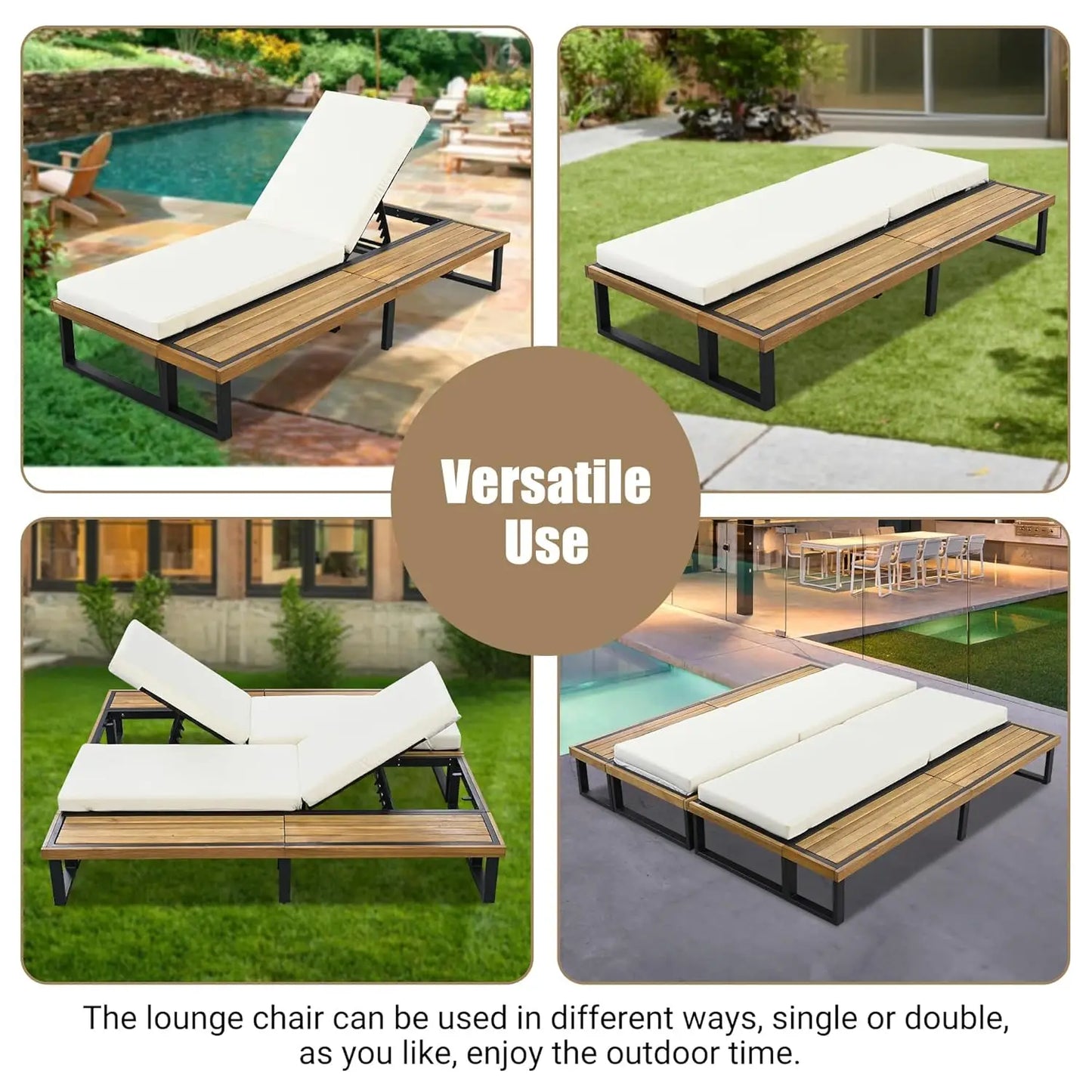 5-Position Adjustable Outdoor Chaise Lounge Set with Steel Frame