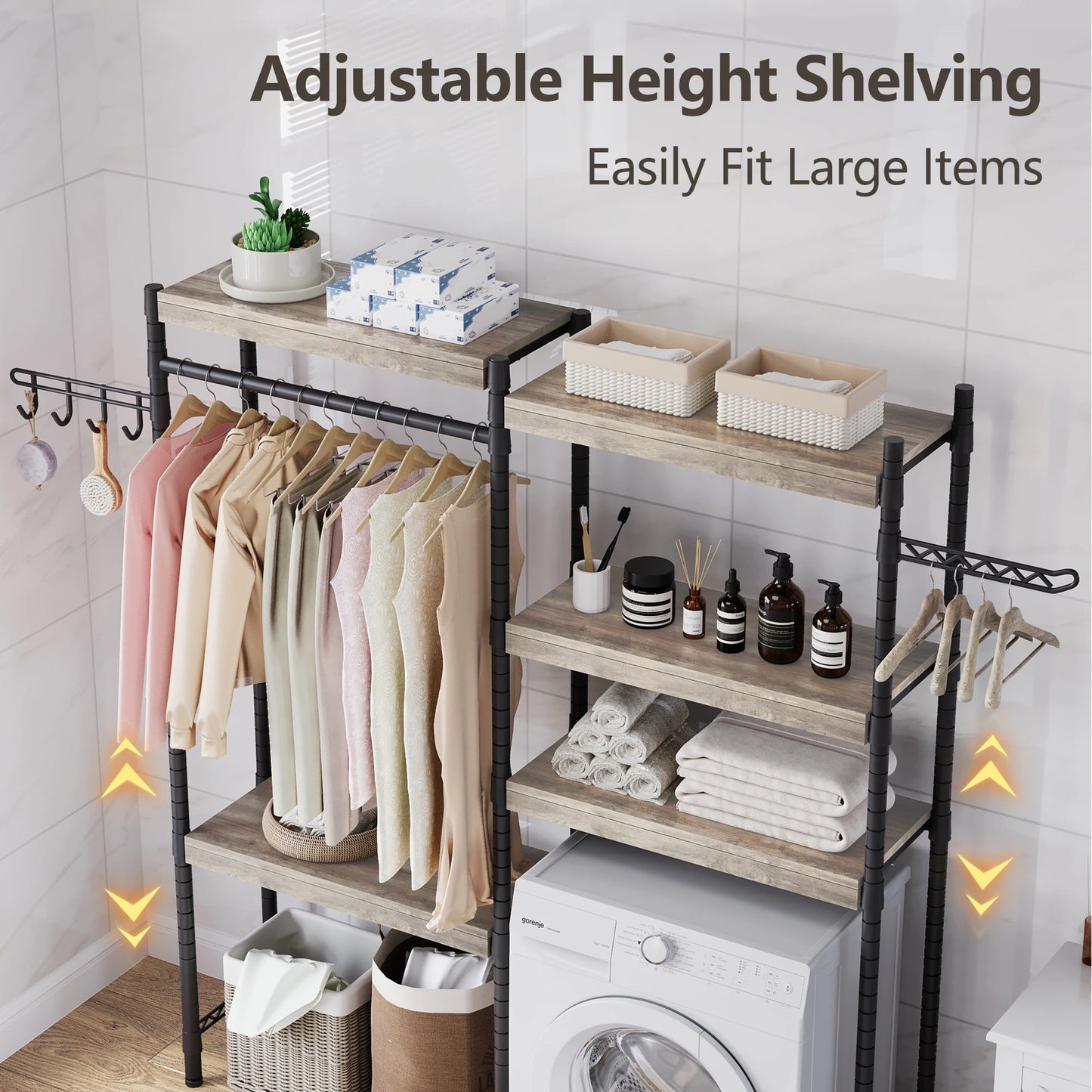 TWISTER.CK Over Washer Dryer Shelf 5 Tier Wood Laundry Organizer