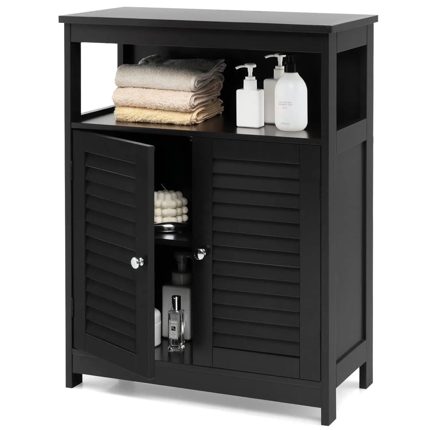 Bathroom Floor Cabinet With Double Shutter Doors And Adjustable Shelf