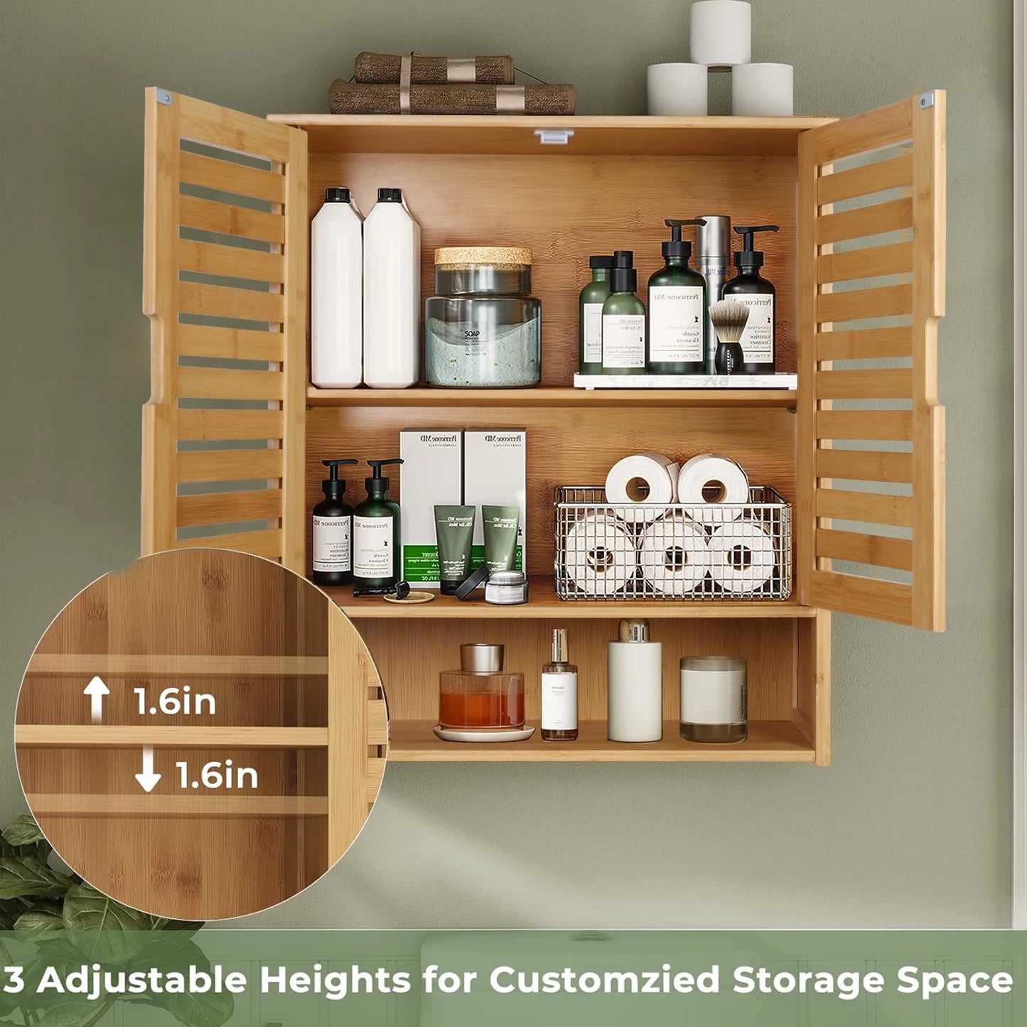 Wisfor Wall Mounted Bamboo Bathroom Cabinet Storage Organizer