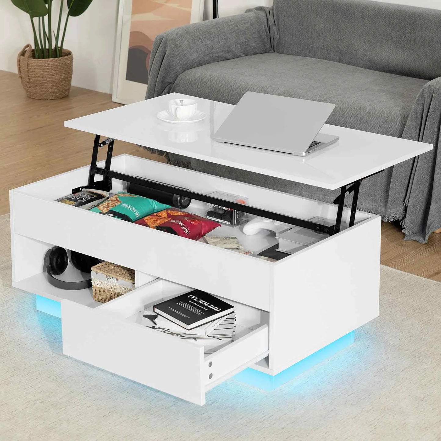 Hommpa LED Lift Coffee Table With Height Adjustment