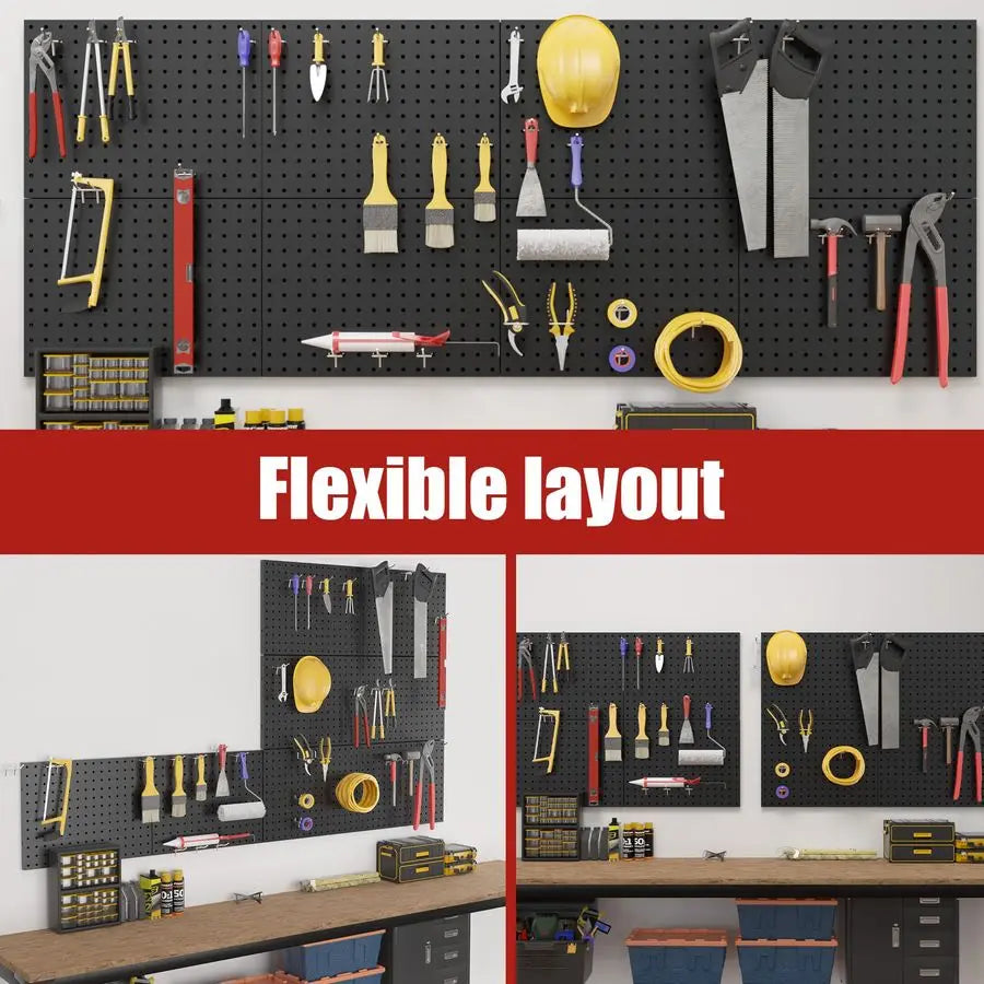 8 Panel Metal Pegboard Set With 50 Hooks Heavy Duty Wall Organizer