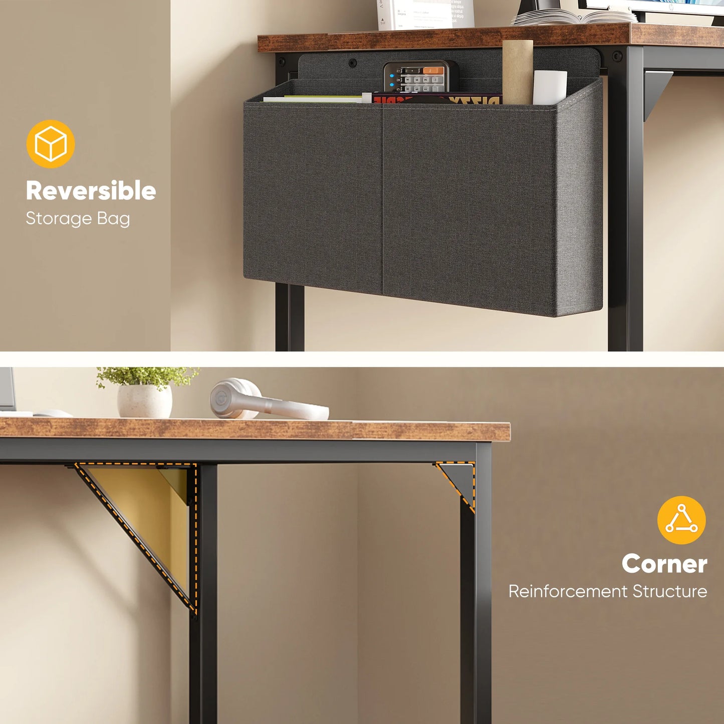 JHK Adjustable Computer Desk With Wood Top And Metal Frame Storage Bag