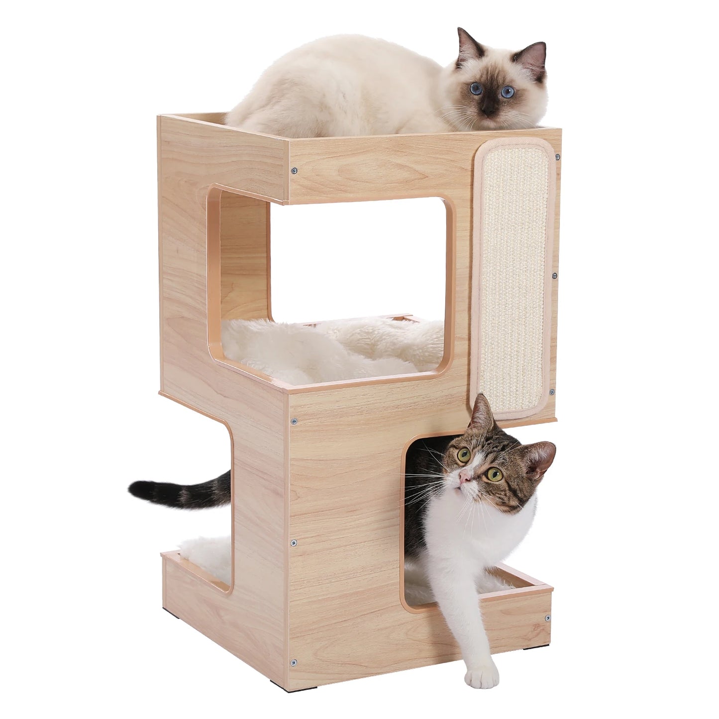 PAWZ Road Wood Cat Condo House Bed With Removable Mats And Scratching Pad