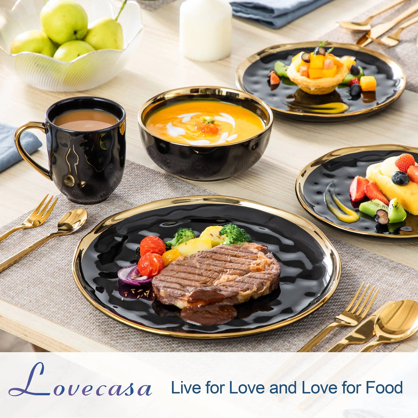 MALACASA Porcelain Dinnerware Set With Trim