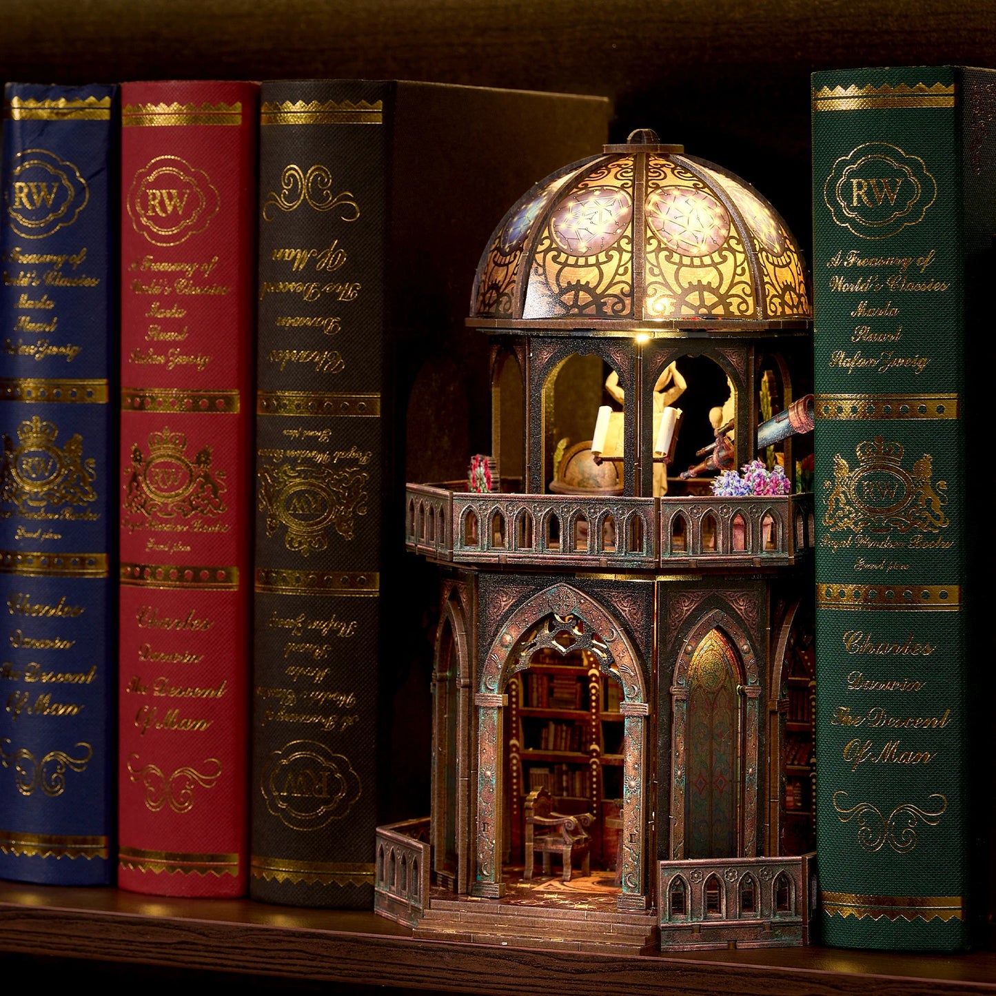 DIY 3D Wooden Puzzle Book Nook Kit Observatory Shelf Decor