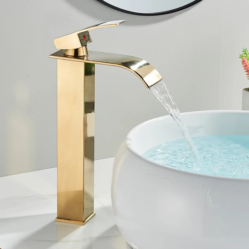 Ulgksd Waterfall Basin Faucet Single Handle Deck Mounted Hot Cold