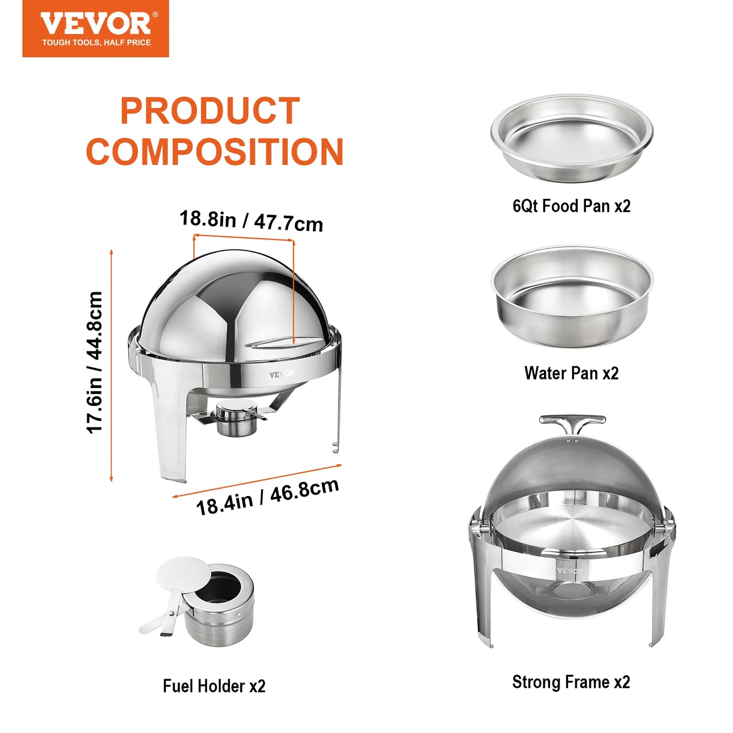 SucceBuy Roll Top Chafing Dish Set With Pans And Warmer
