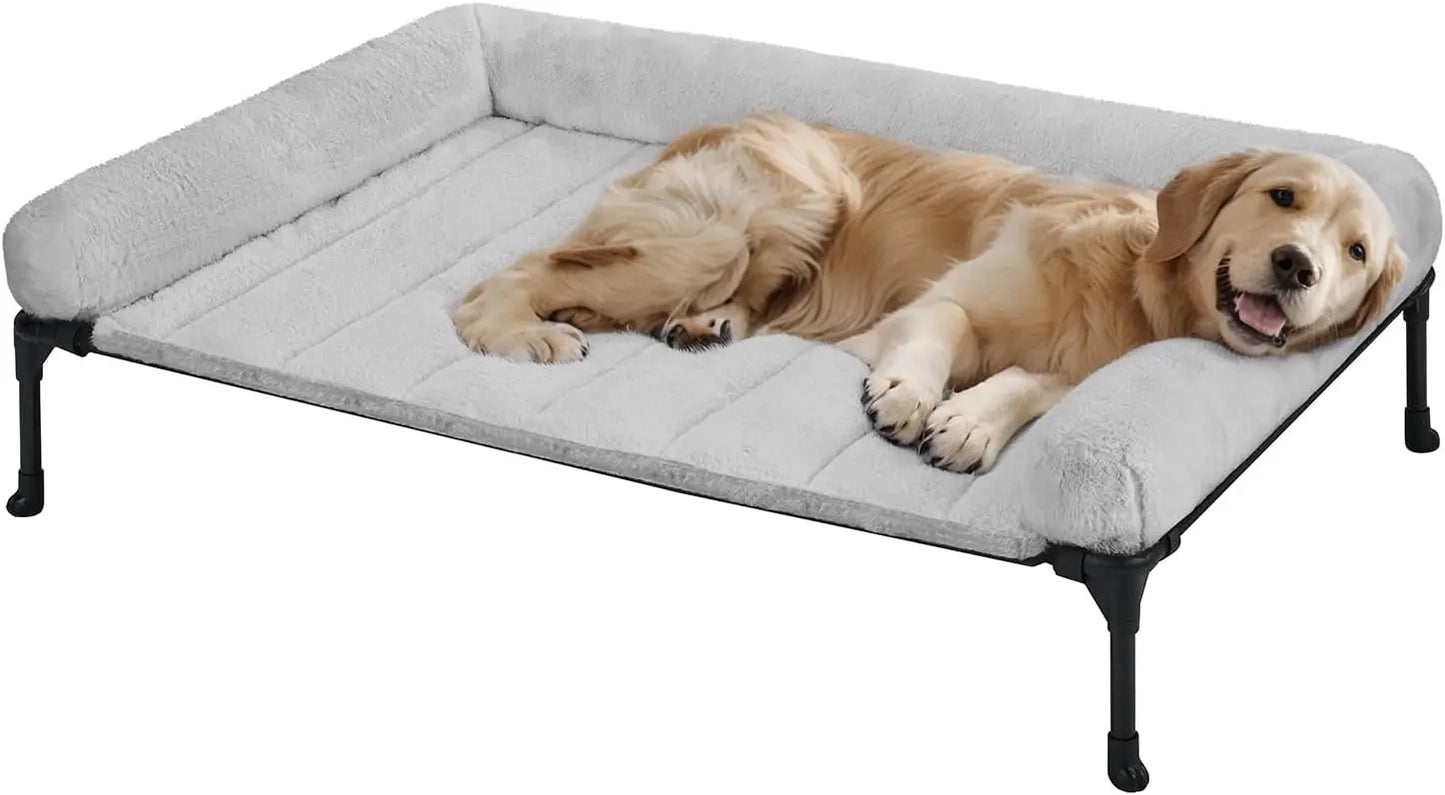 Elevated Orthopedic Dog Bed With Fluffy Bolster And Non Slip