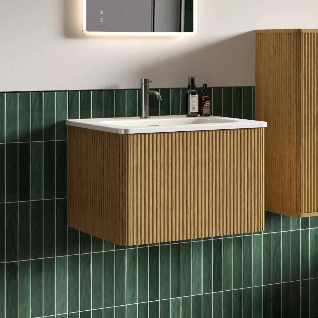 30" Bathroom Vanity with Sink, Modern Floating Vanity with Push Open Soft Close Drawer, Large Storage for Small Space, Walnut