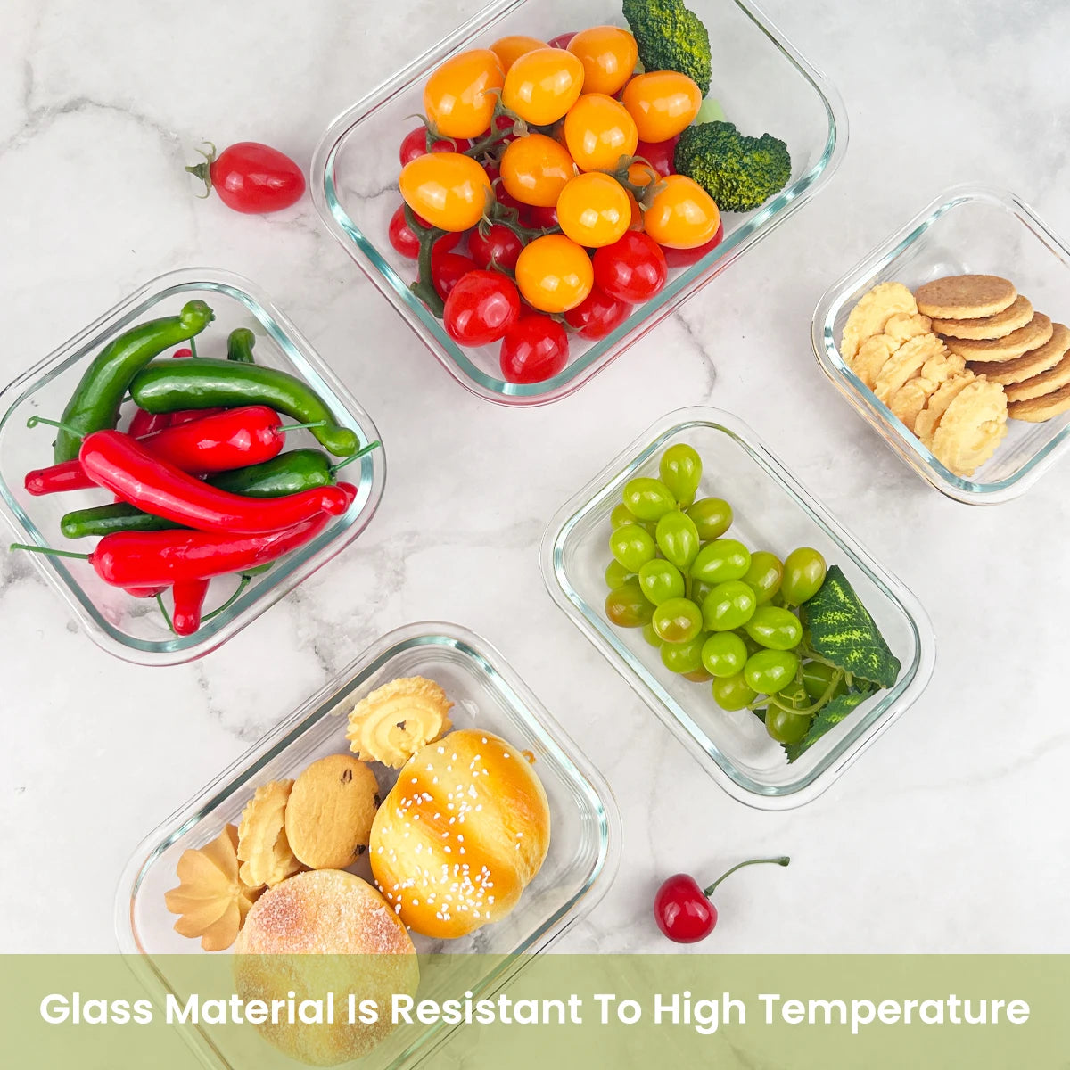 Glass Food Storage Containers Set Eight Pieces Leakproof Microwave Safe