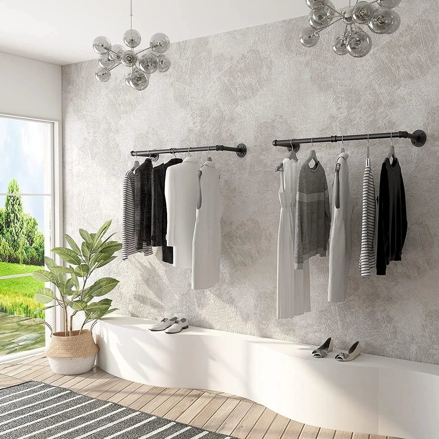 Industrial Pipe Clothes Rack Pack Of 2 Wall Mounted Closet Garment Rod Organizer