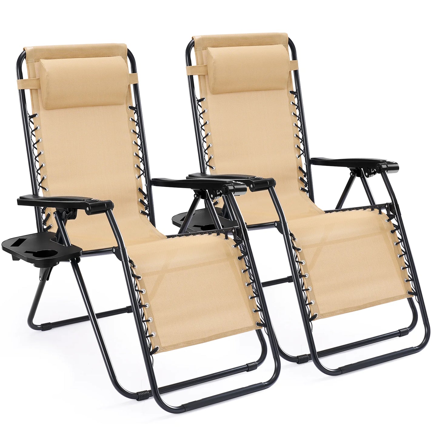 JHK Portable Zero Gravity Outdoor Recliner Chairs Set Of 2 With Cup Holder Trays