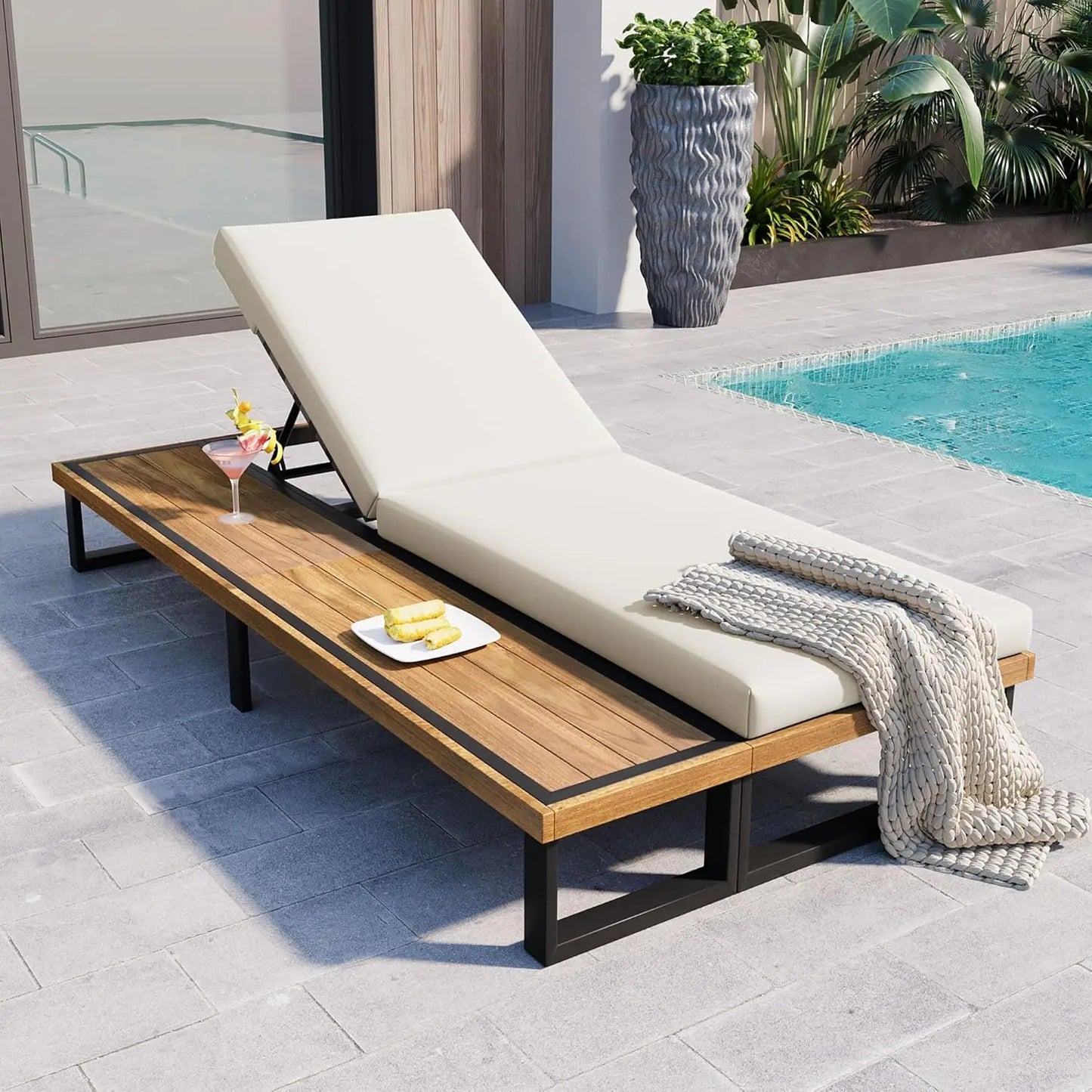 5-Position Adjustable Outdoor Chaise Lounge Set with Steel Frame