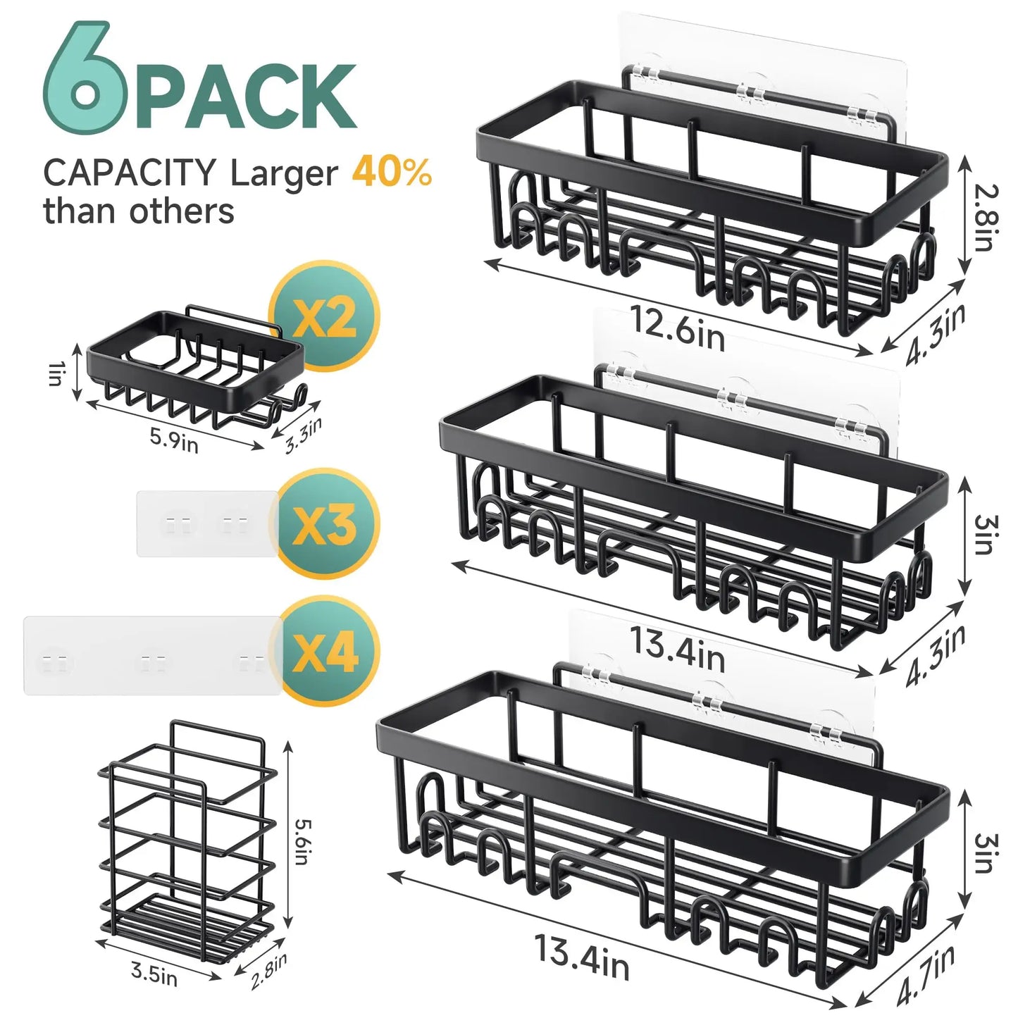 Stainless Steel Shower Caddy Organizer With Adhesive Mount