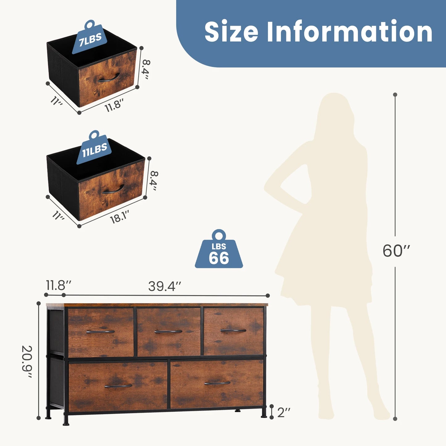 JHK Living Room Display Cabinet With Fabric Drawers And Steel Frame