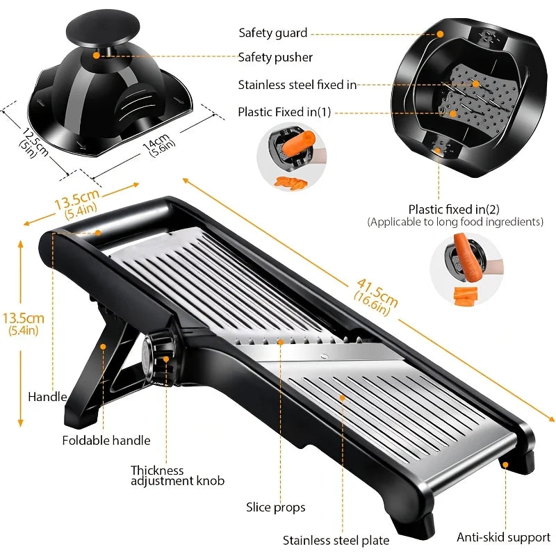AEDG Stainless Steel Mandoline Slicer With Five Blades And Holder