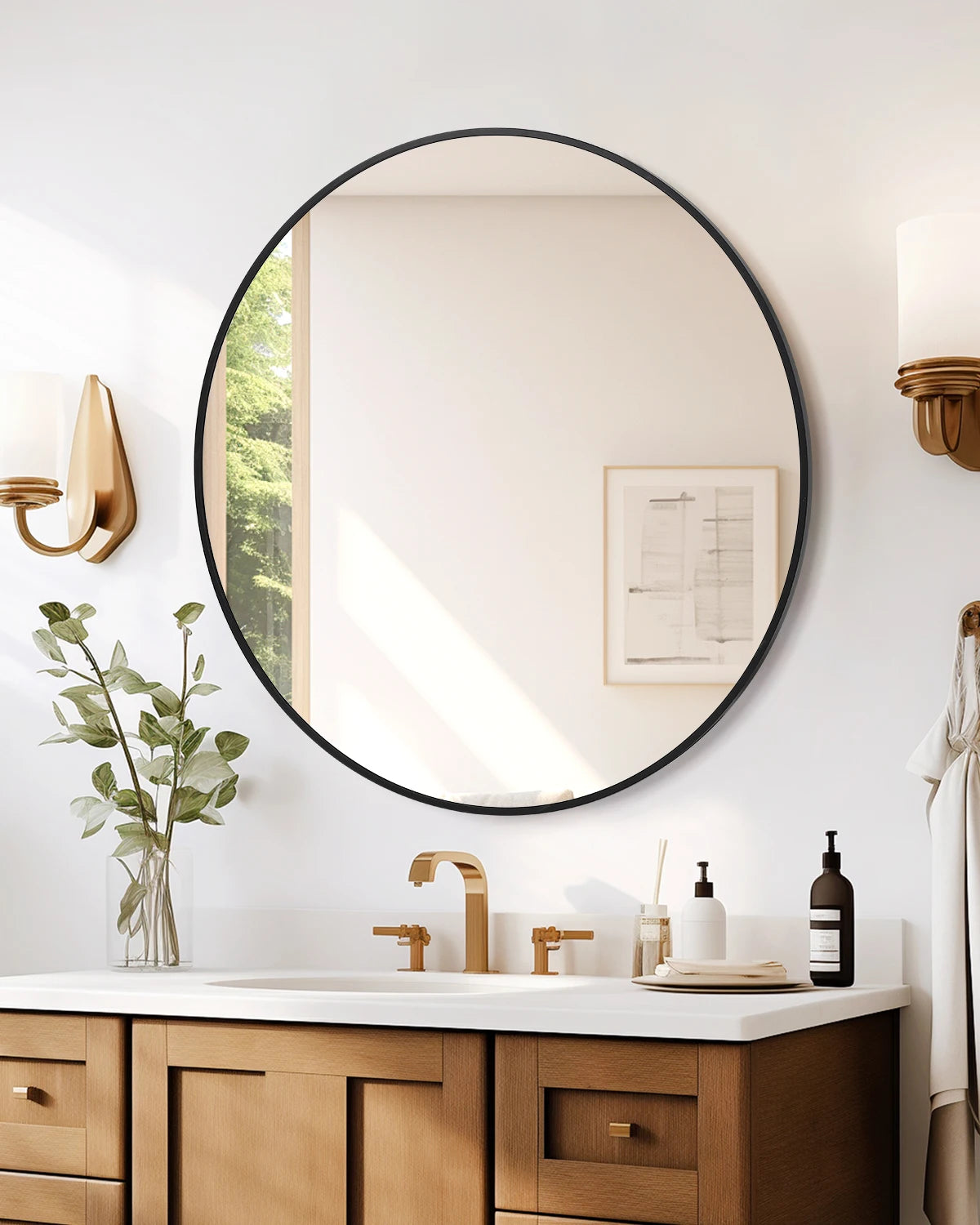 New 5mm Extra Thick Round Mirror Matte Black Aluminum Alloy Framed Bathroom Mirror HD Mirror Modern Cute Wall Mirror for Nursery