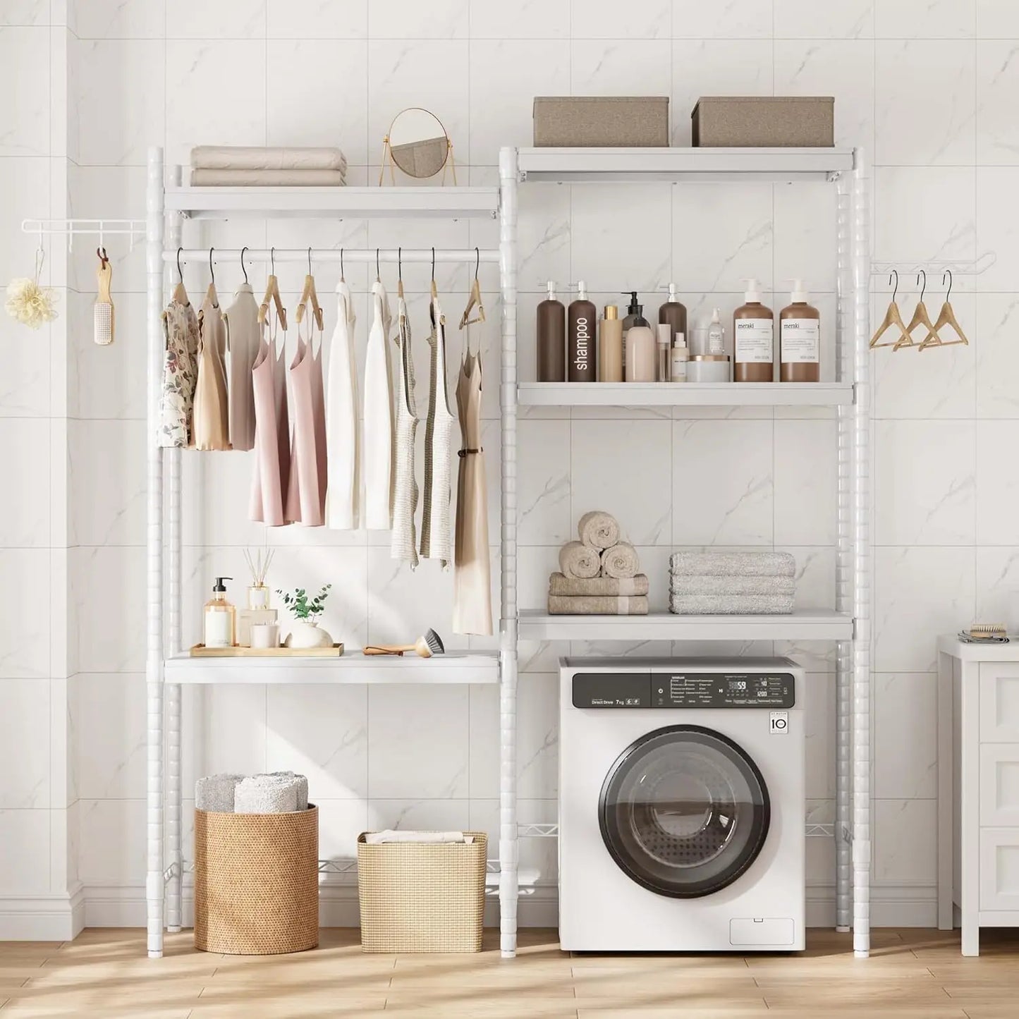 TWISTER.CK Over Washer Dryer Shelf 5 Tier Wood Laundry Organizer