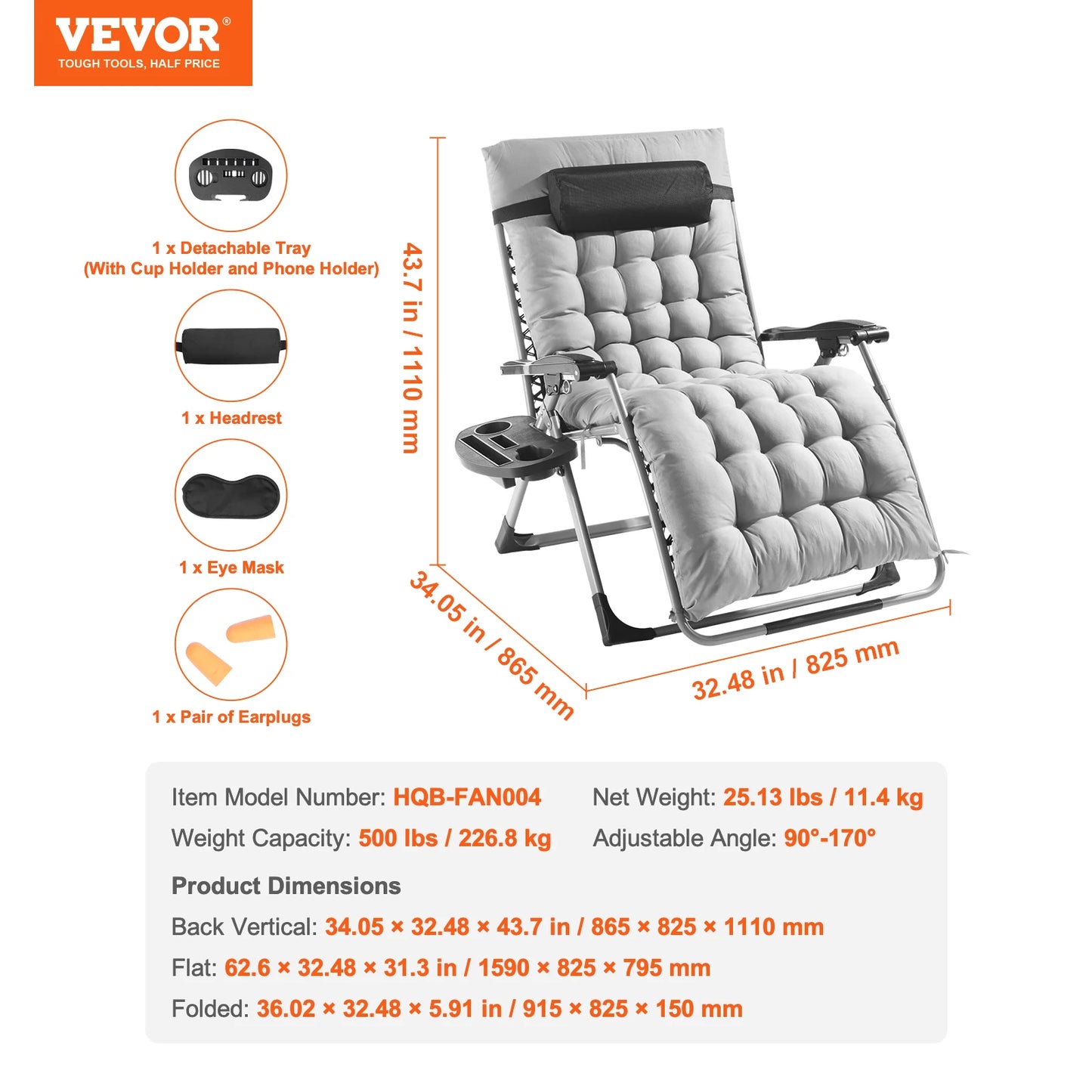 SucceBuy Zero Gravity Chair With Cushion Footrest Cupholder