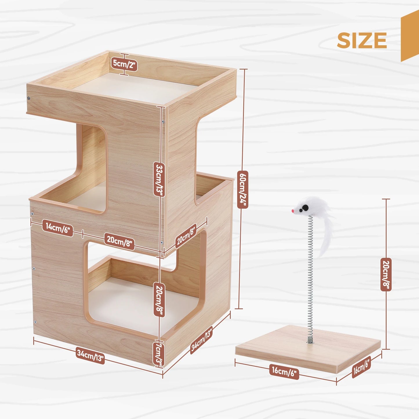 PAWZ Road Wood Cat Condo House Bed With Removable Mats And Scratching Pad