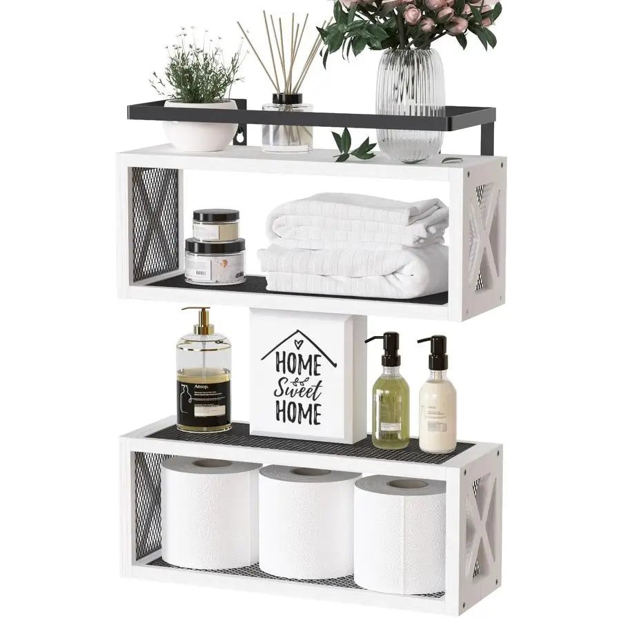 Floating Shelves With Guardrail Rustic Wood Wall Decor