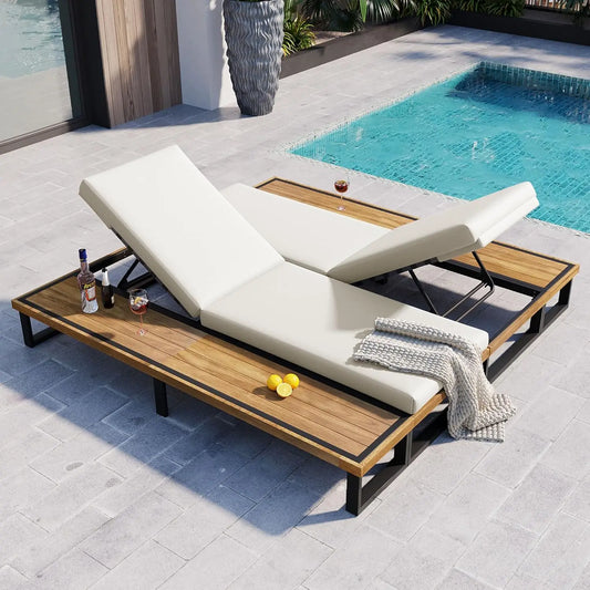 5-Position Adjustable Outdoor Chaise Lounge Set with Steel Frame