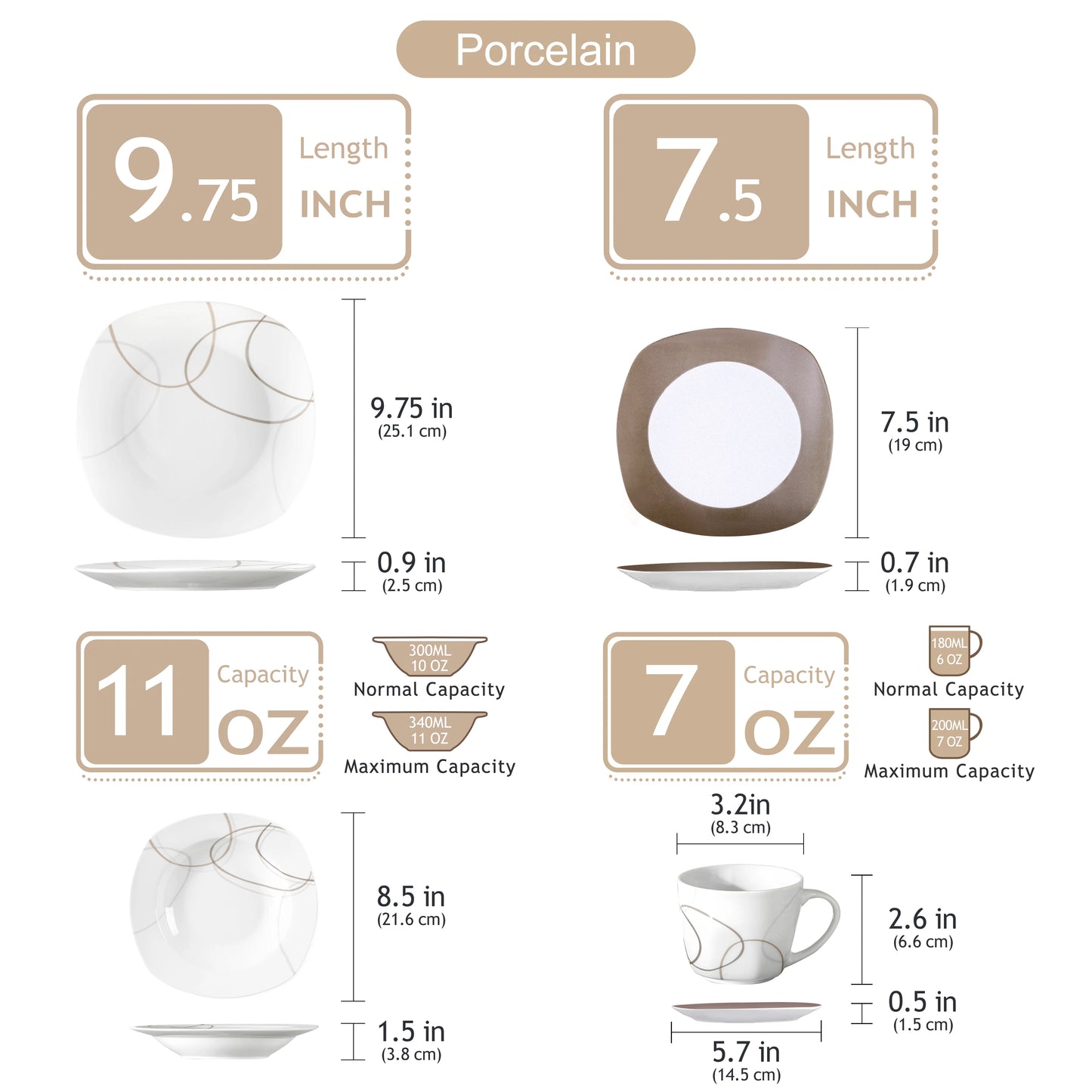 MALACASA Porcelain Dinnerware Set With Cups And Saucers
