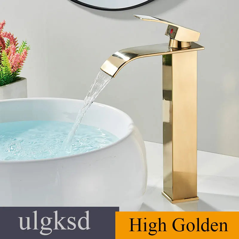 Ulgksd Waterfall Basin Faucet Single Handle Deck Mounted Hot Cold