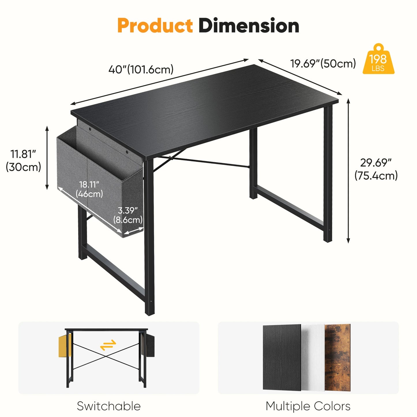 JHK Adjustable Computer Desk With Wood Top And Metal Frame Storage Bag
