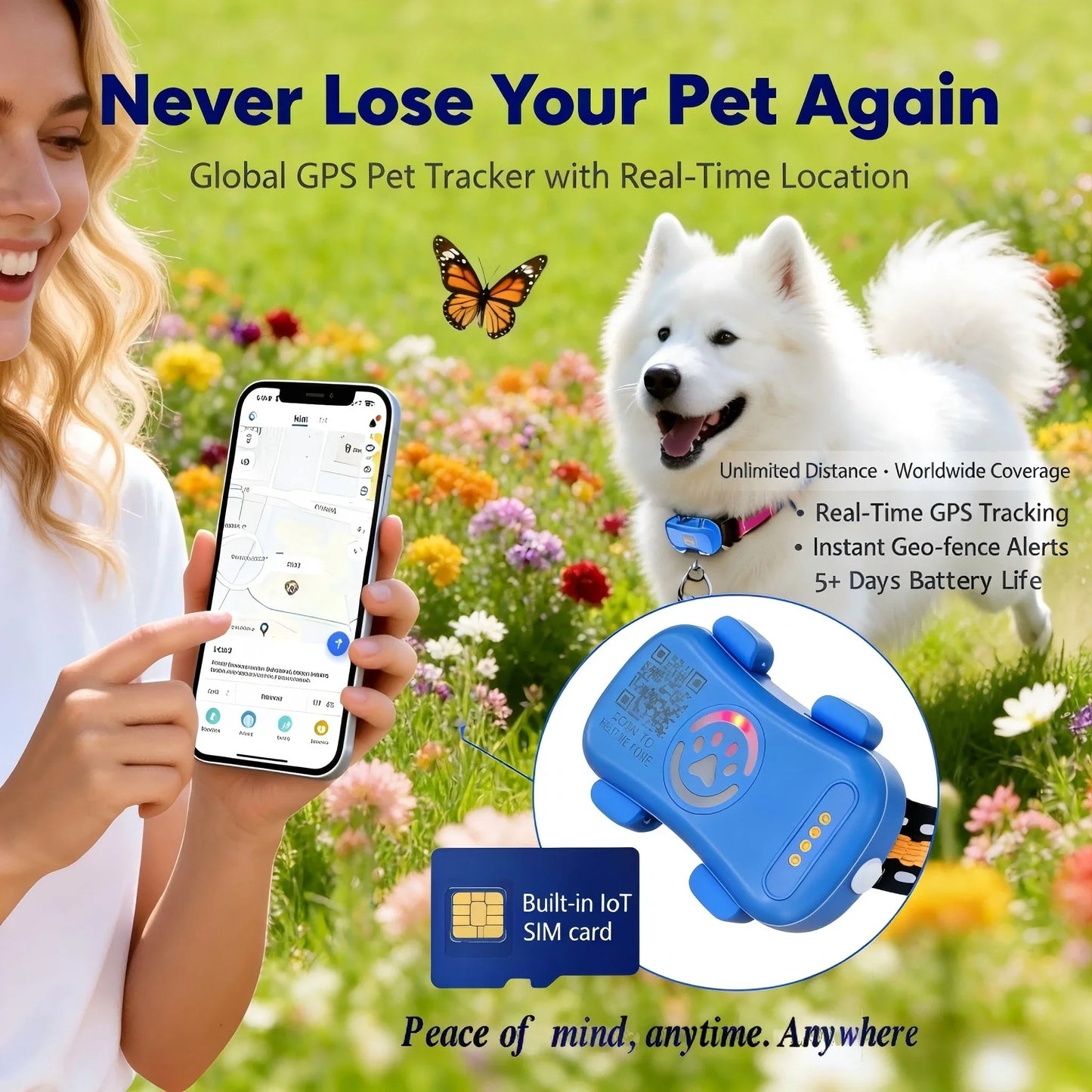 WANWAYTECH GPS Pet Tracker for Dogs and Cats With IoT SIM Connectivity