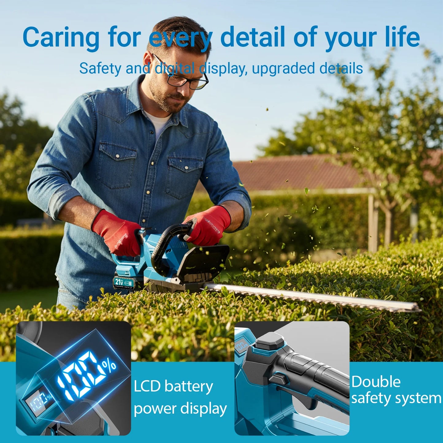 Cordless Hedge Trimmer With Battery and 180 Degree Rotatable Head