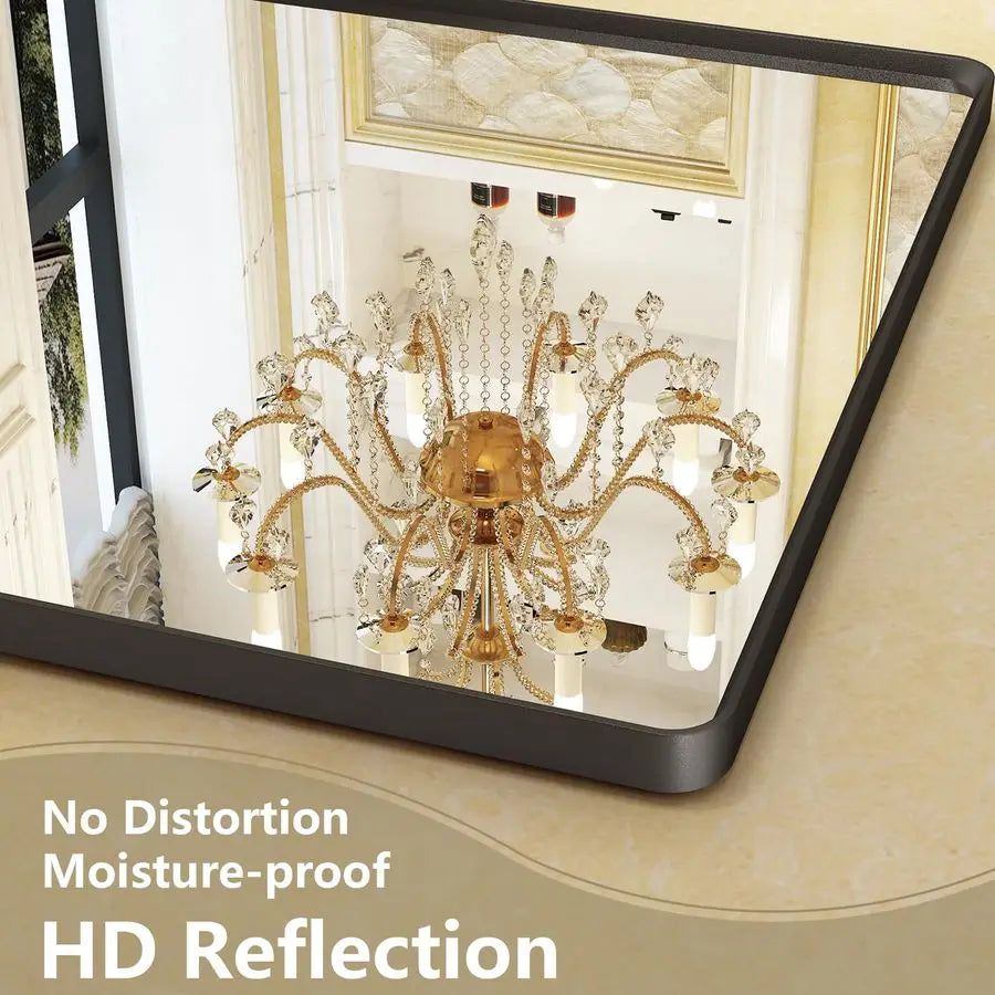 28X36 Inch Black Metal Framed Bathroom Mirror for Wall, Matte Black Bathroom Vanity Mirror, Black Rounded Rectangle Modern Mirro