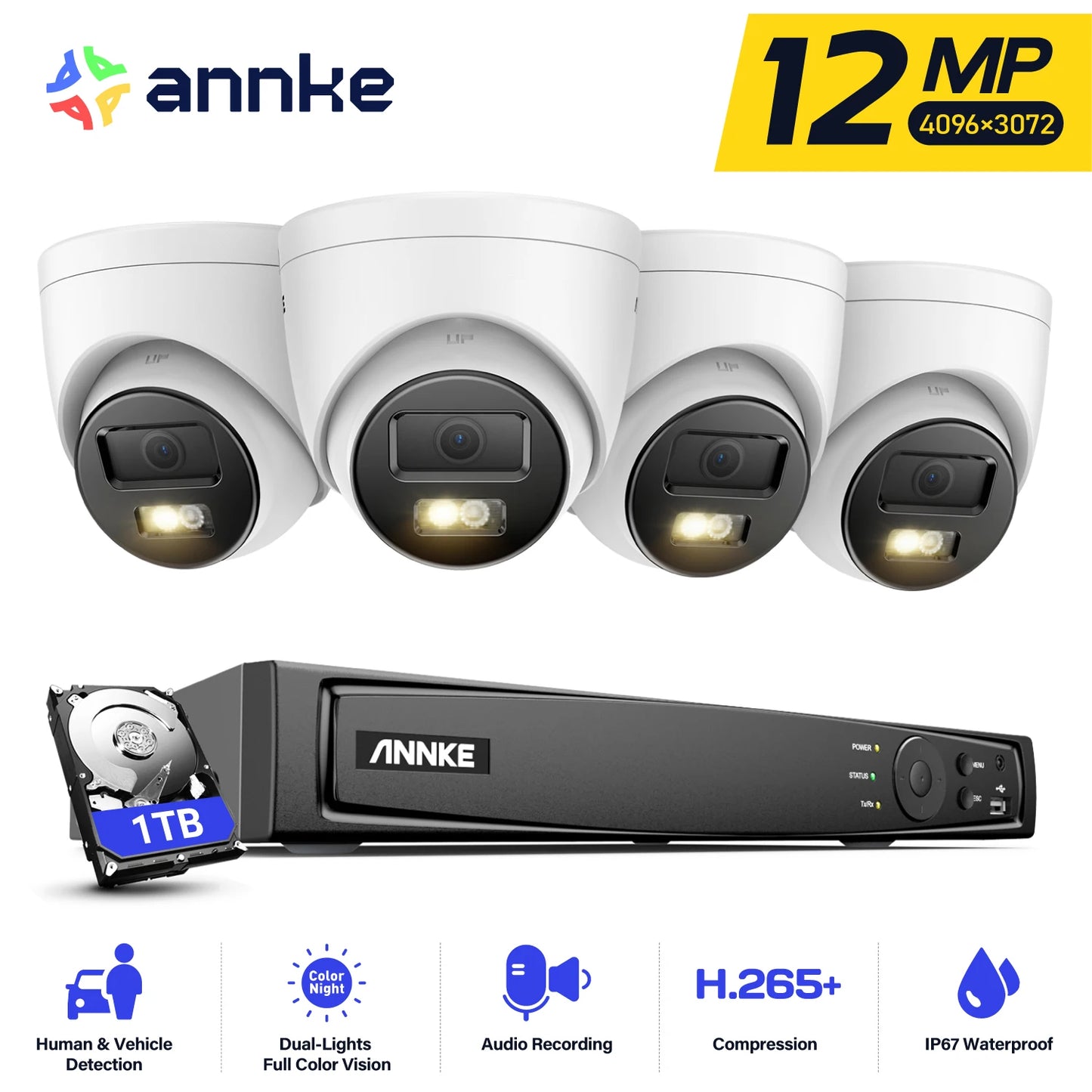 ANNKE 12MP Dual Light Smart Surveillance Kit With POE Cameras