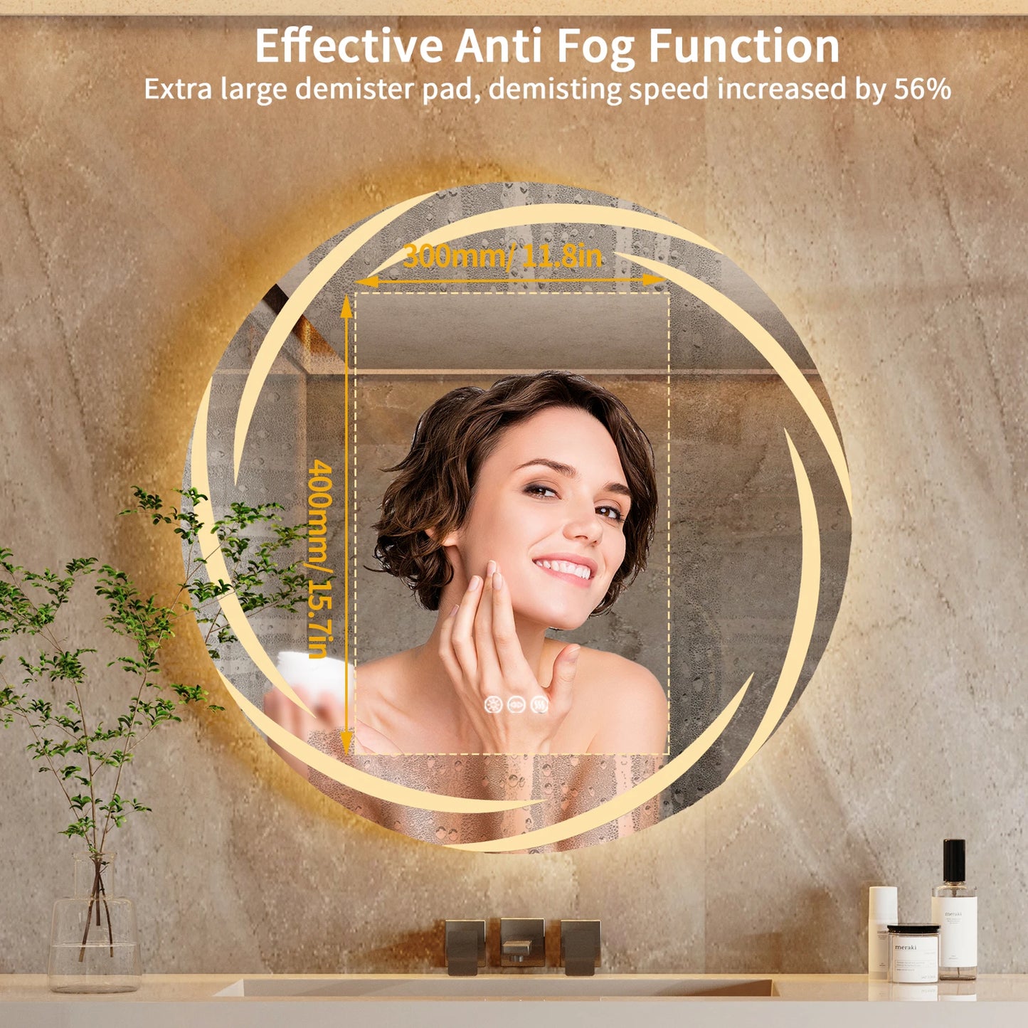 LED Backlit Round Anti-Fog Bathroom Vanity Mirror Shatterproof