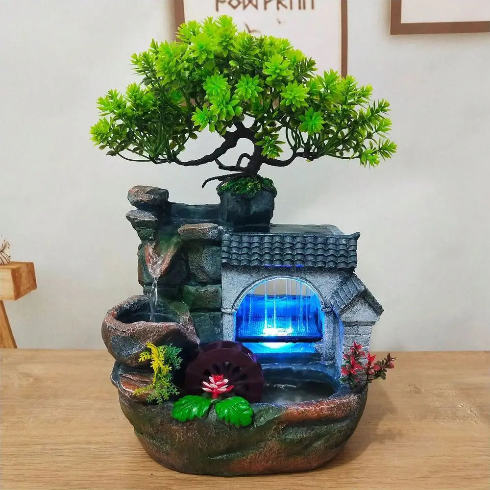 Waterfall Desk Fountain LED Light For Home Office Decor