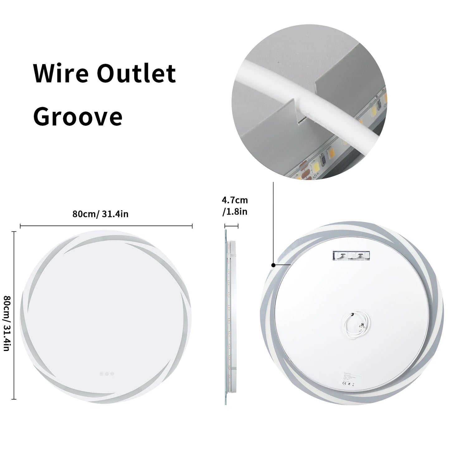LED Backlit Round Anti-Fog Bathroom Vanity Mirror Shatterproof